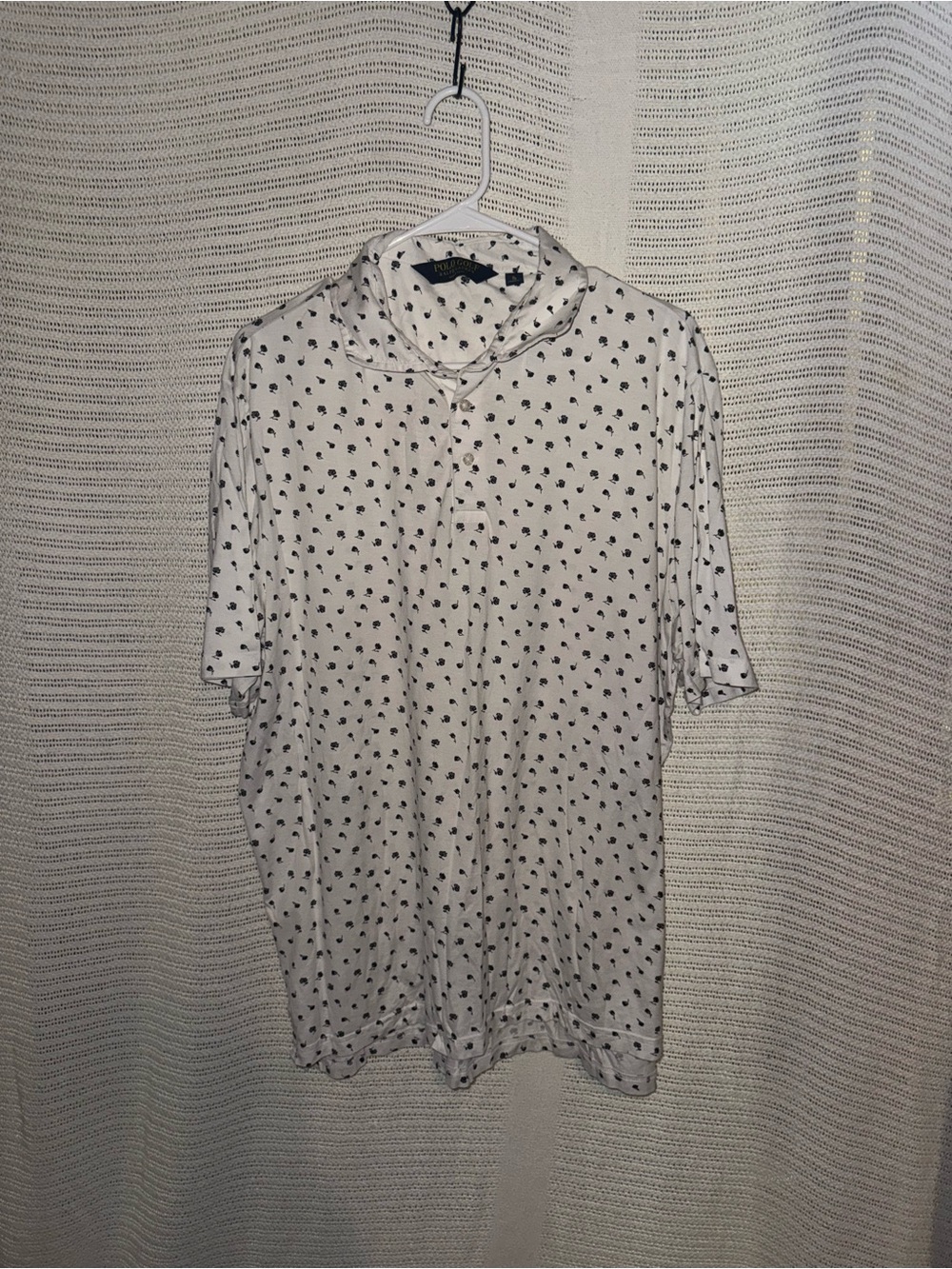 Men's White Polo Shirt with Navy Micro-Print